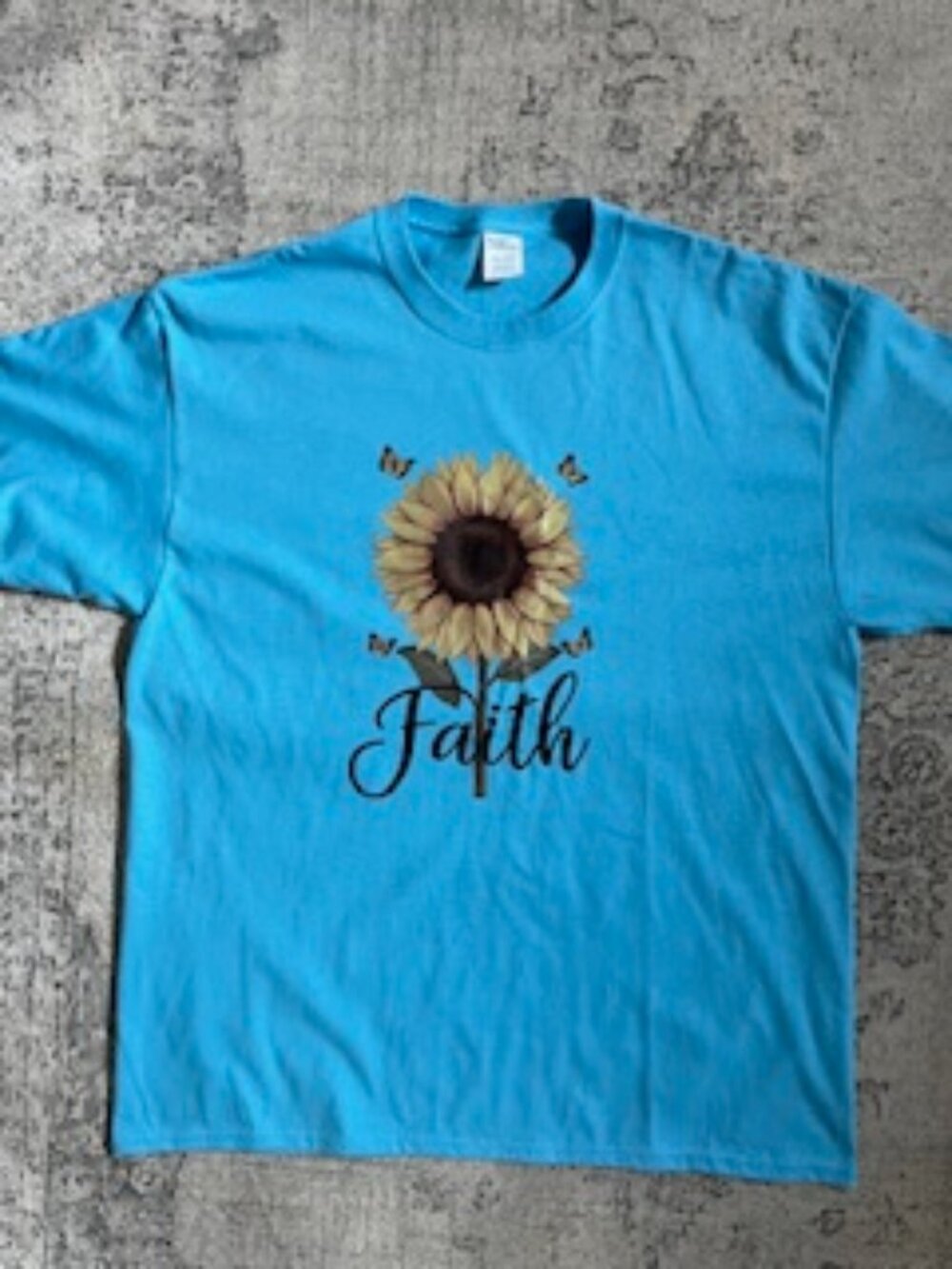 🧡3/15 Port & Company Light Blue "Faith" Sunflower T-Shirt XL